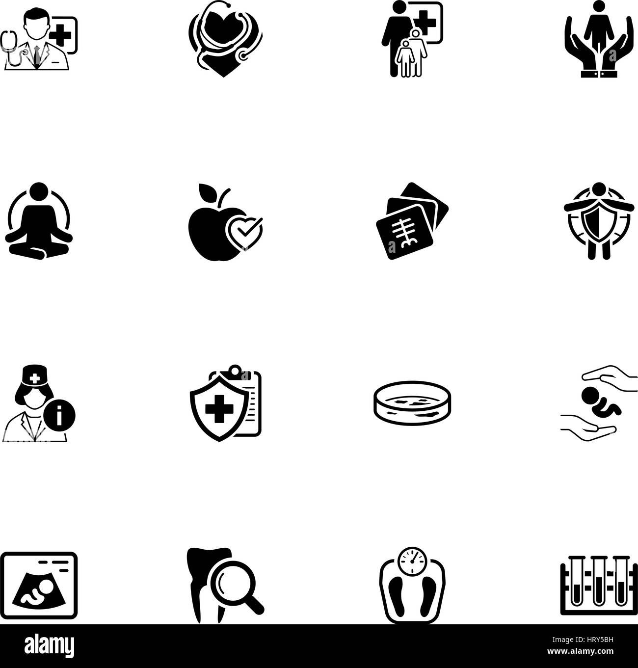 Medizin und Gesundheitswesen Icons Set. Flaches Design. Isolierte Darstellung. Stock Vektor