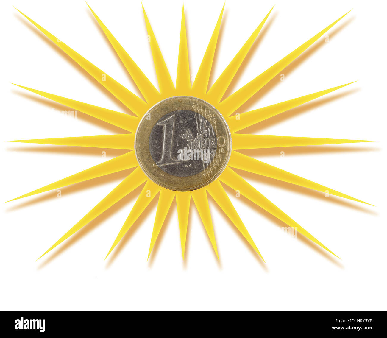 Euro-Münze in goldene Sonnensymbol eingeschrieben Stockfoto