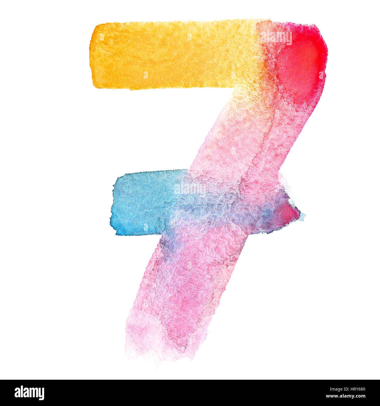 Sieben - bunte Aquarell Zahlen Stockfoto