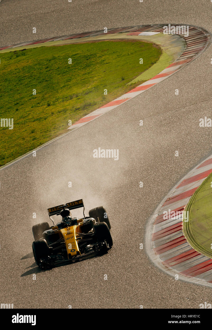 Circuit de Catalunya, Barcelona in der Nähe von Barcelona, Spanien, 27.2. - 2.3.2017, Formel eine Testtagen---Nico HŸlkenberg (Hülkenberg), Renault R.S.17 auf nasser Strecke Stockfoto