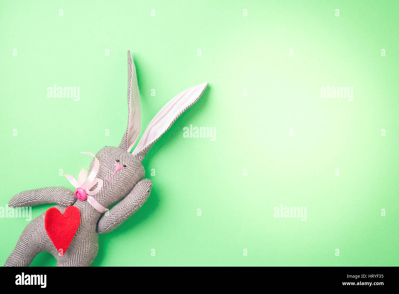 Osterhase auf grünem Hintergrund. Kaninchen. Ostern-Ideen. Ostereier. Platz für Text. Stockfoto