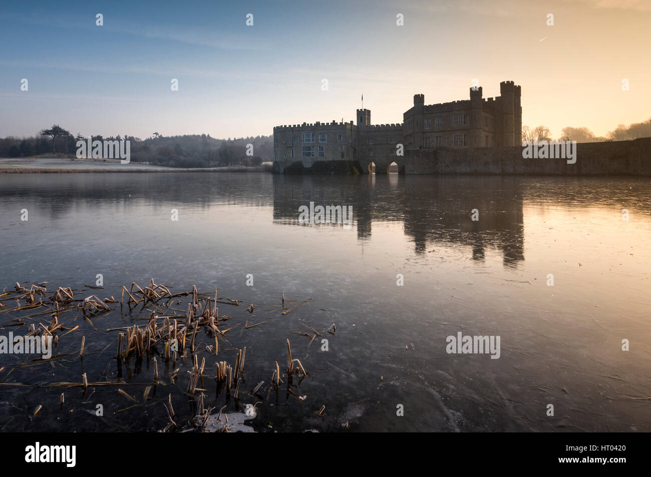 Ein Wintermorgen in Leeds Castle, Kent. Stockfoto