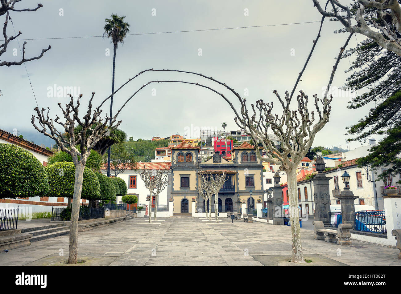 Blick auf Straße in der historischen Stadt Teror. Gran Canaria, Kanarische Inseln Stockfoto