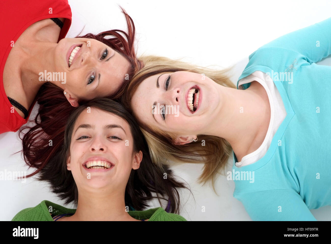 Drei Junge Frauen Stück Kopf eine Kopf - junge Frauen Kopf an Kopf Stockfoto