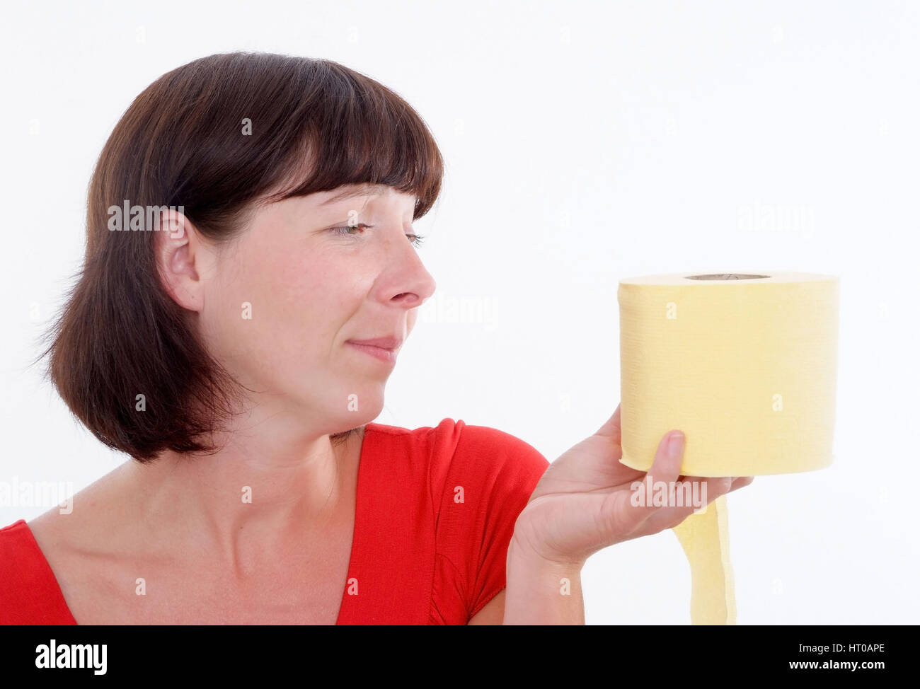 Frau Isst Klopapier Mitten Im Leben Original Frau Mit Klopapier, Symbolbild Verstopfung, Verdauungsprobleme - Frau