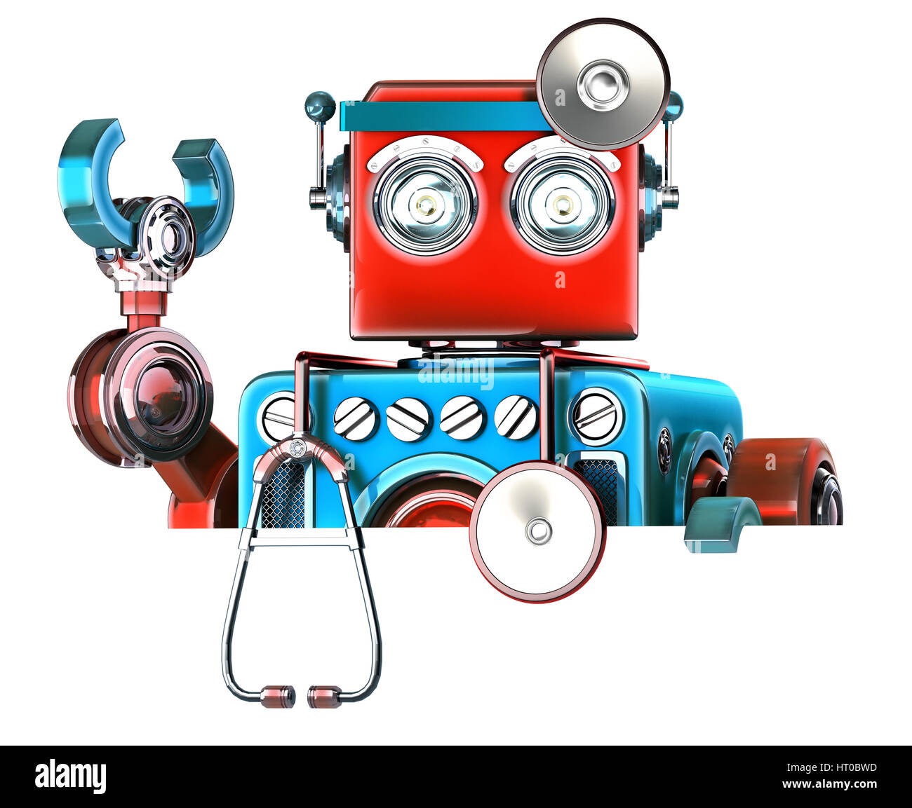 Medic-Roboter mit leeren Brett. Isoliert. Clipping-Pfad der Vorstand und die gesamte Szene enthält Stockfoto