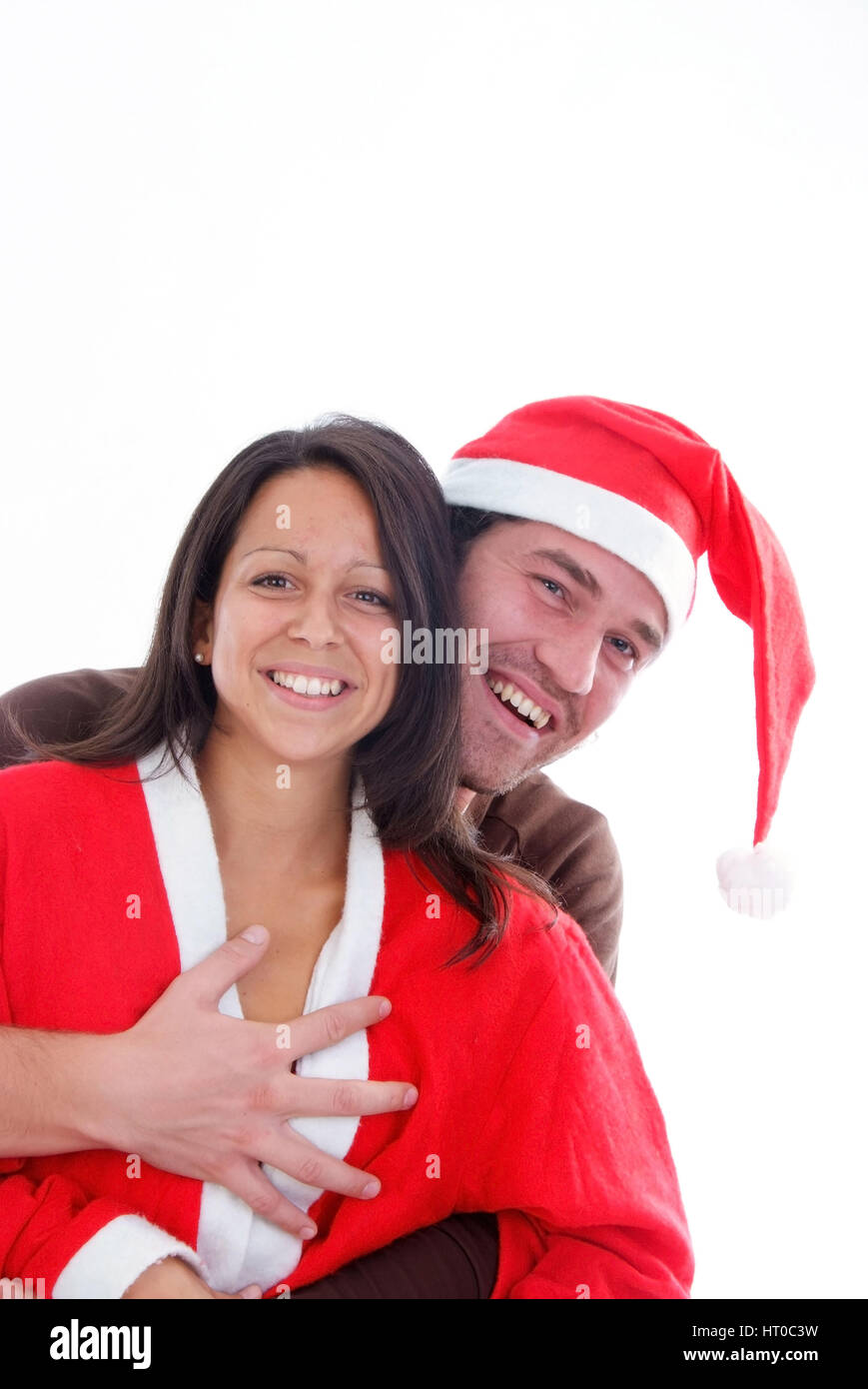 Lachendes Weihnachtsp? Rchen - Weihnachten-paar Stockfoto