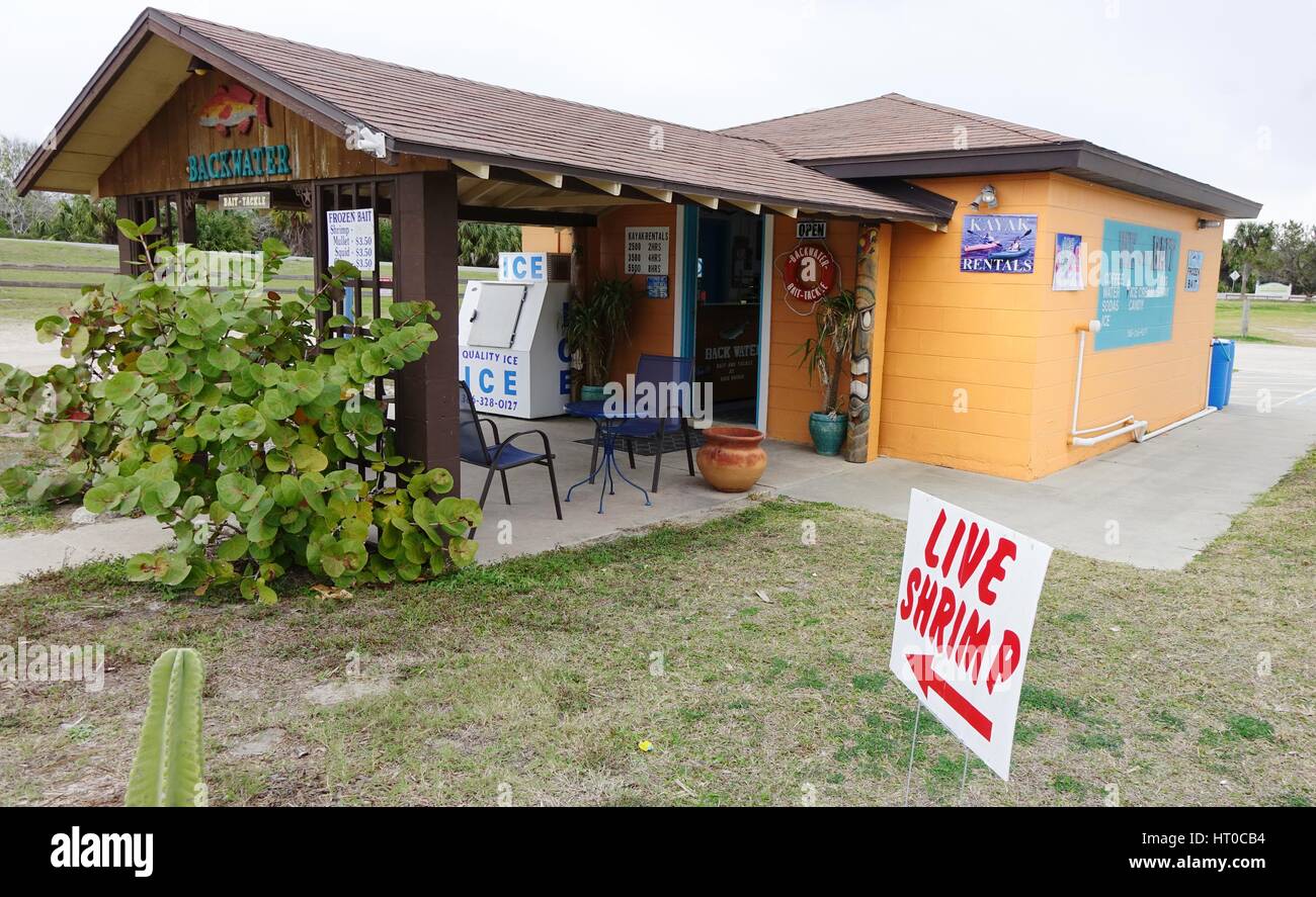 Wieder Wasser Köder und bekämpfen Sie Shop bei High Bridge Park, Volusia County, Florida Stockfoto