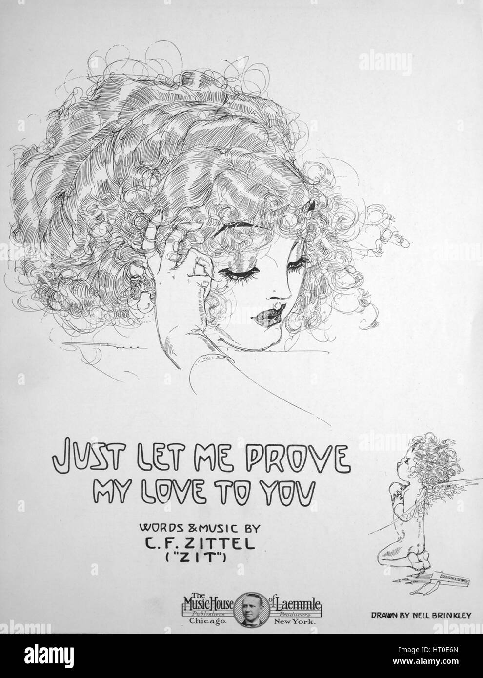 Noten-Cover-Bild des Liedes "Nur lassen Sie mich beweisen My Love To You", mit ursprünglichen Autorschaft Noten reading "Worte und Musik von CF Zittel ("Zit")", Vereinigte Staaten, 1909. Der Verlag als "Musik Haus von Laemmle" aufgeführt ist, die Form der Komposition ist "strophische mit Chor", die Instrumentierung ist "Klavier und Stimme", die erste Linie liest "Ich liebe Mädchen sitzen und halten Sie Ihre Hand in meine, ich weiß genau was Sie ständig denken" und der Abbildung Künstler wird als aufgeführt "gezeichnet von Nell Brinkley; Walton verarbeiten Chicago ". Stockfoto