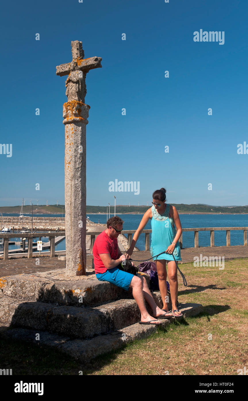 Stone cross (auch genannt Cruceiro), Muxia, La Coruña Provinz, Region Galicien, Spanien, Europa Stockfoto