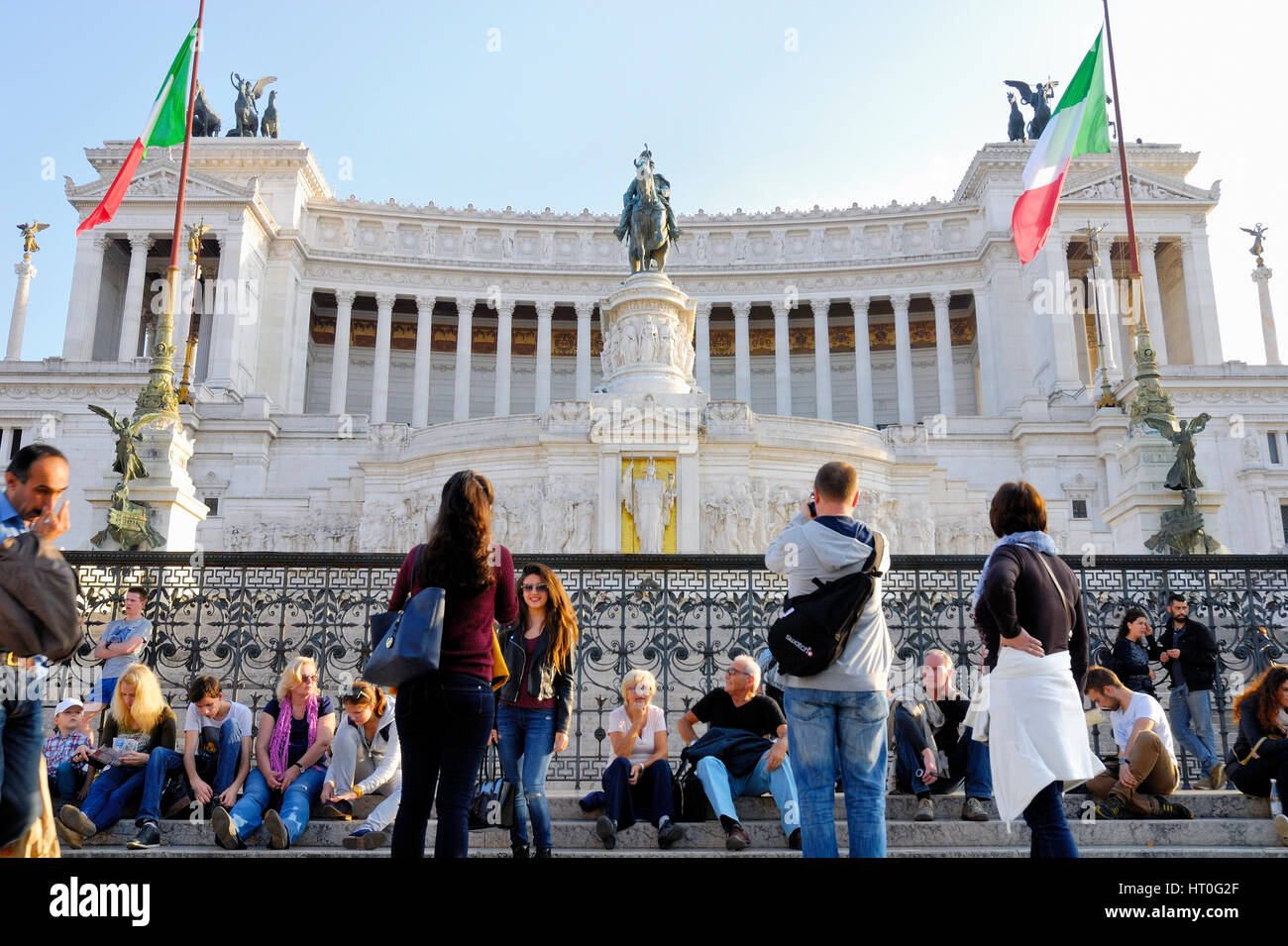 DER VIKTORIANISCHEN, VITTORIO EMANUELE DENKMAL, VENEDIG PLAZA, DAS HISTORISCHE ZENTRUM ROM. Stockfoto