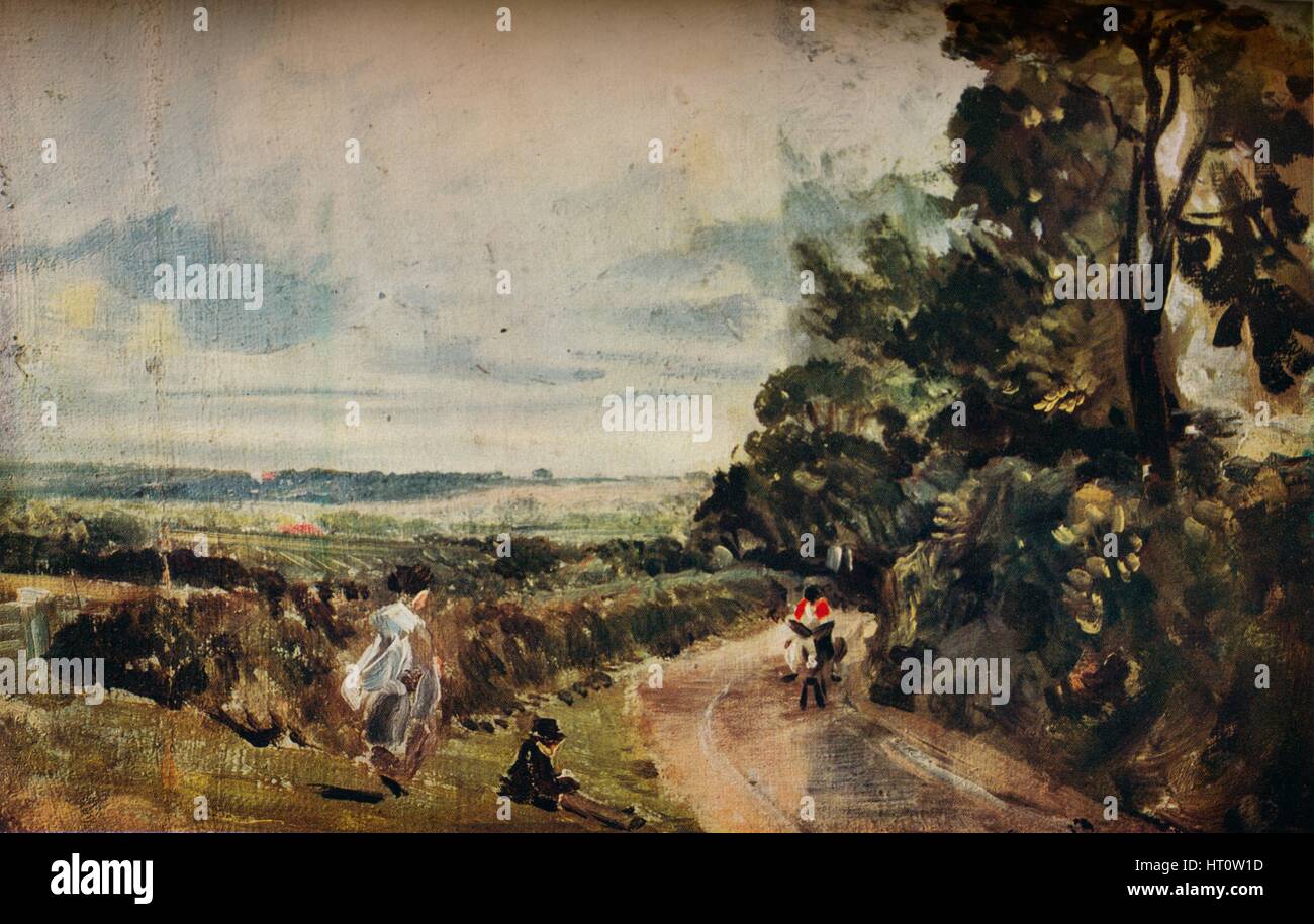 "Eine Landstraße mit Bäumen und Figuren (Recto); Lott Haus (Verso) ", c1830. Stockfoto
