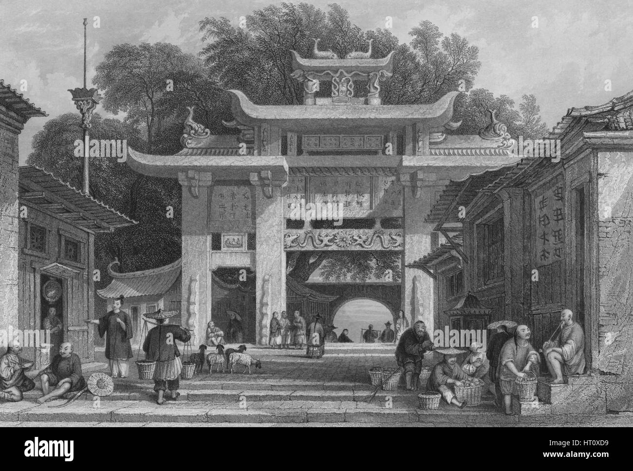 'Eingang in die Stadt Amoy', 1843. Künstler: S Fisher. Stockfoto