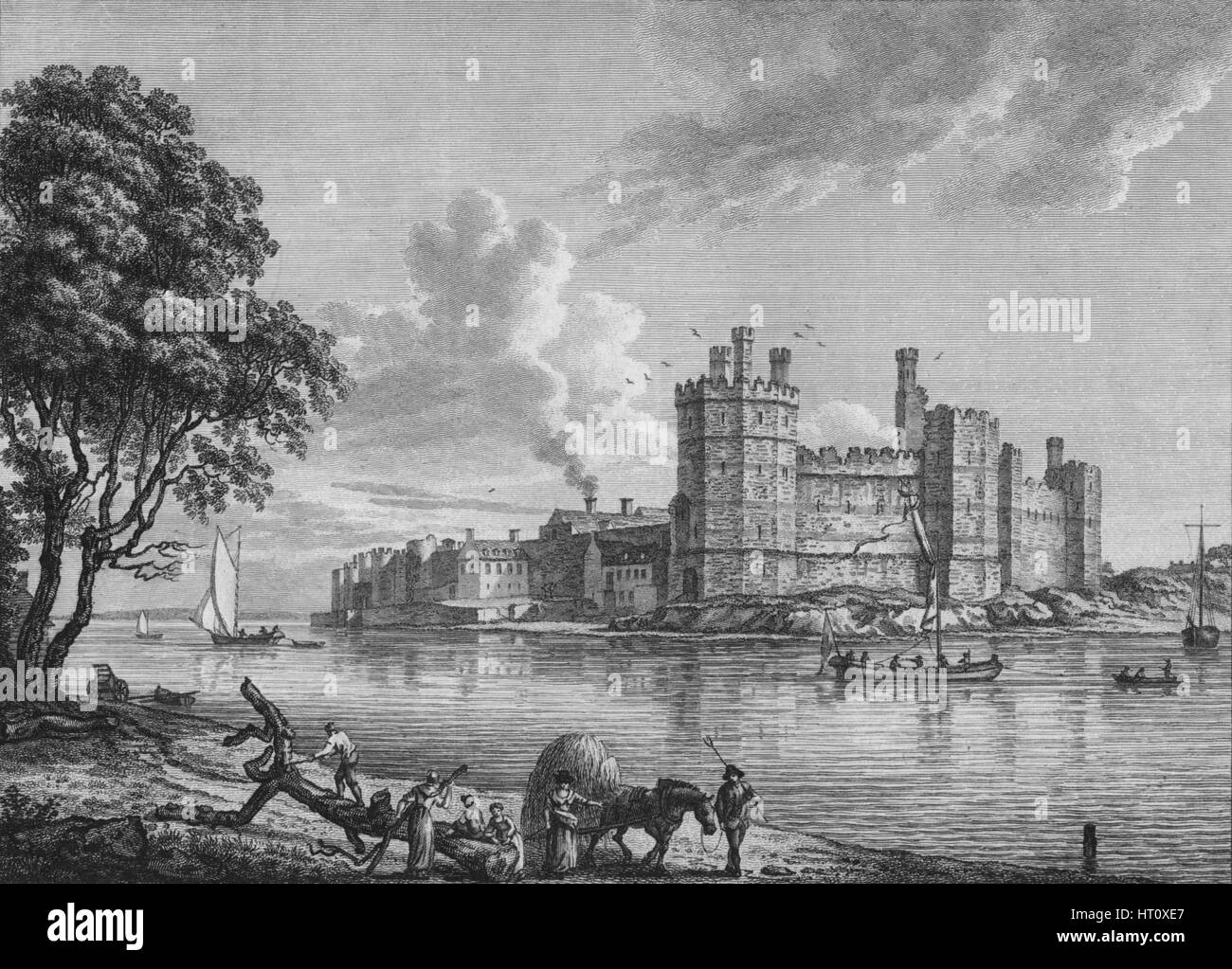 "Caernarvon Castle", 1778. Künstler: William Watt. Stockfoto