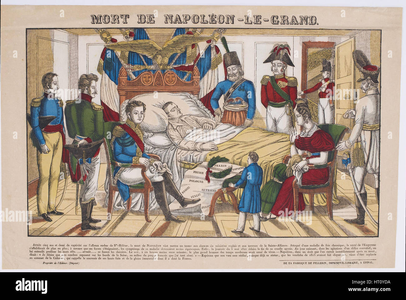Napoleon Bonaparte auf seinem Sterbebett, 5. Mai 1821, 1821-1822. Künstler: Imagerie d'Épinal, Vogesen Stockfoto