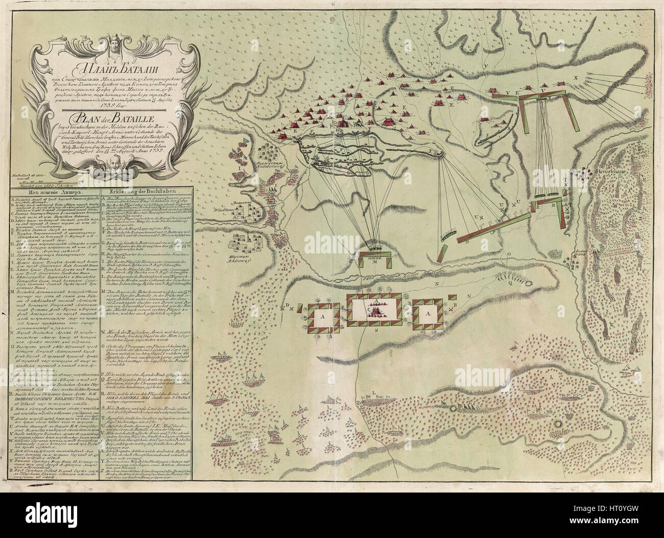 Karte der Schlacht von Savuchny, 1739-1740. Künstler: anonym Stockfoto