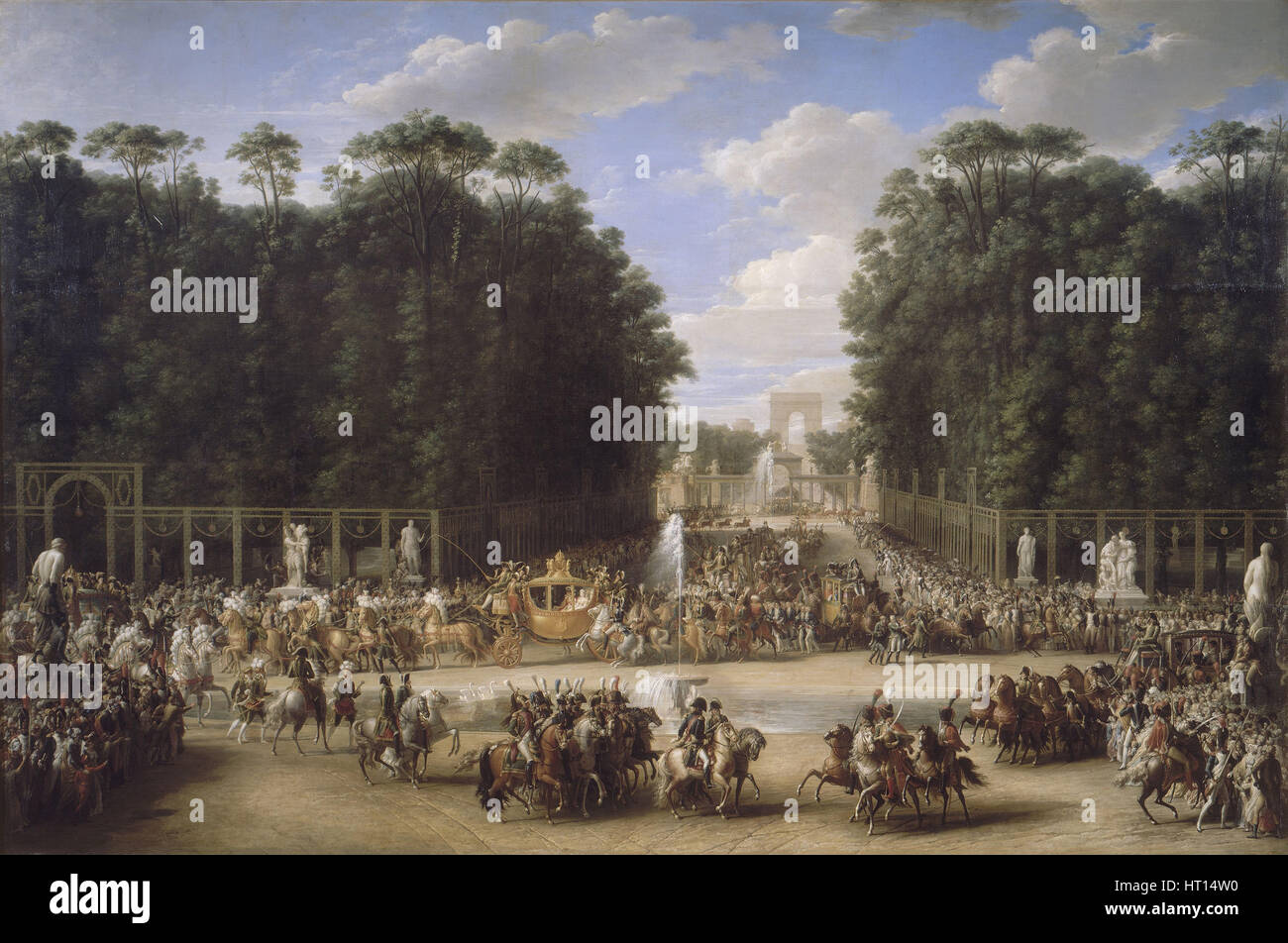 Die hochzeitsprozession von Napoleon I und Marie-Louise Überquerung der Jardin des Tuileries am 2. Apri Artist: Garnier, Étienne-Barthélémy (1759-1849 Stockfoto