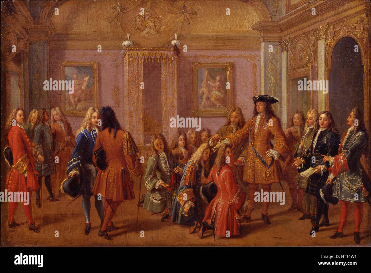 Erste Veredelung der Ritter des Ordens von Saint-Louis durch Ludwig XIV. in Versailles am 8. Mai 169 Artist: Marot, François (1666-1719) Stockfoto