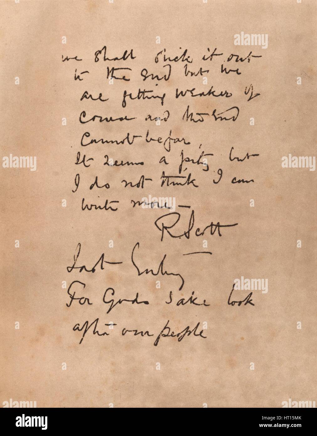 Die letzte Seite des Kapitän Scotts Tagebuch, 1912 (1935). Künstler: Robert Falcon Scott. Stockfoto