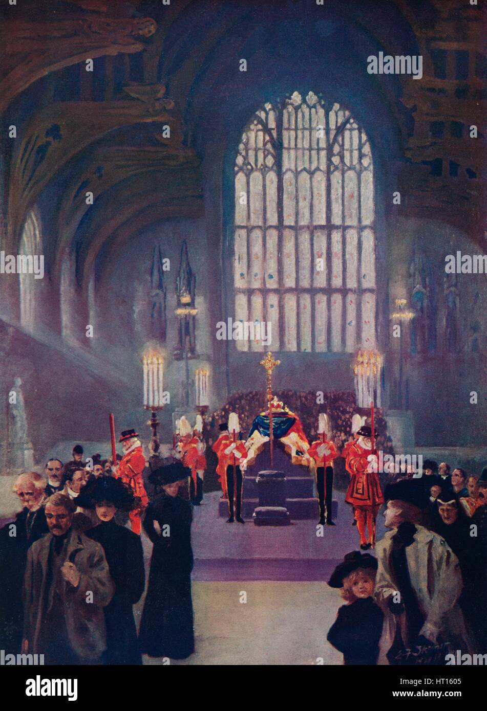Die Hommage seines Volkes: King Edward's in staatlichen Lügen, Westminster Hall, Mai 16-19, 1910 (1911). Artist: Edward Frederick Skinner. Stockfoto