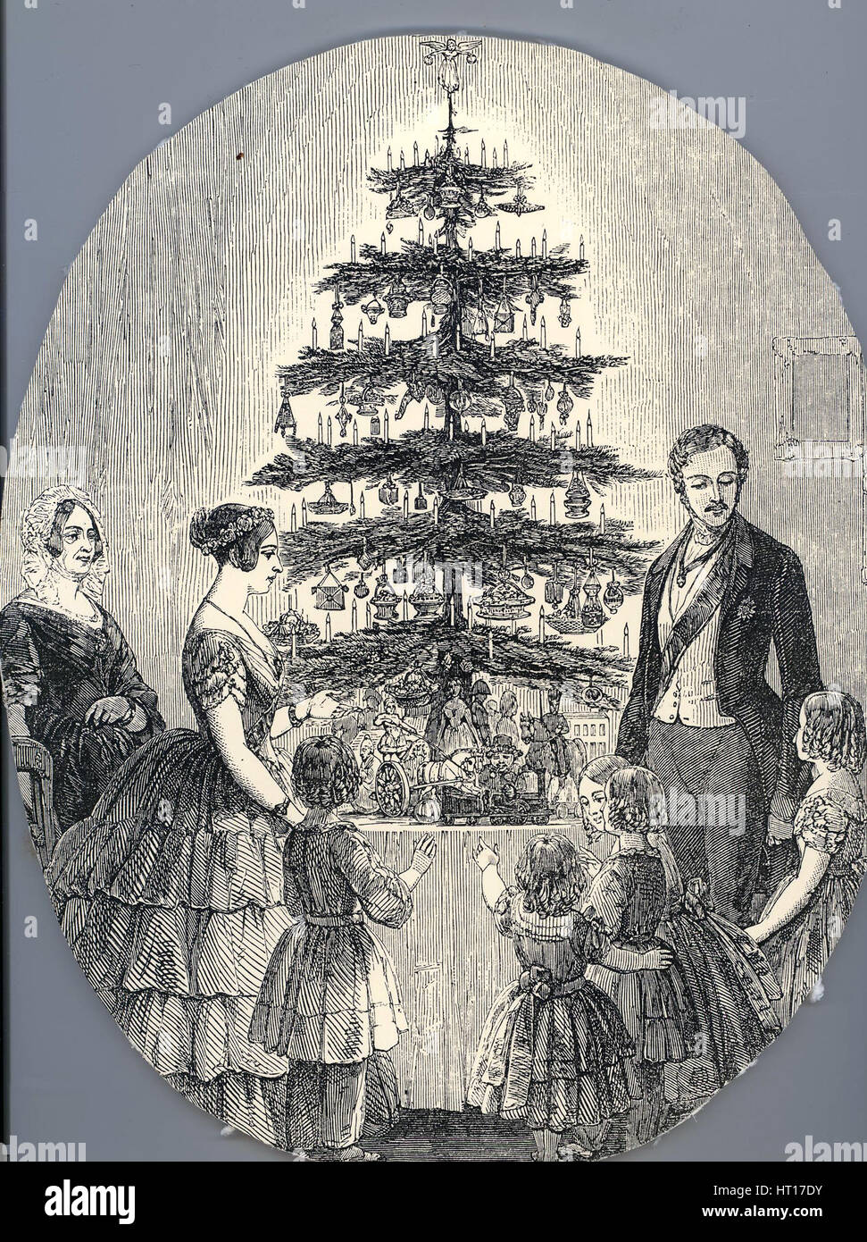 Weihnachten mit Königin Victoria, Prinz Albert, ihren Kindern und Königin Victorias Mutter, 1848 (f Künstler: anonym Stockfoto