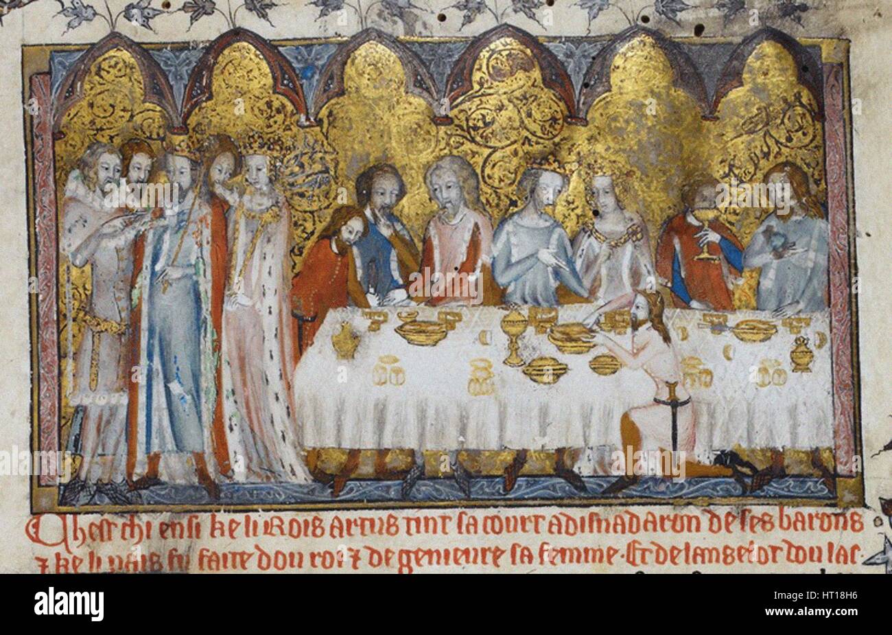 Schlemmen am Hofe König Arthurs, 13. Jahrhundert. Künstler: anonym Stockfoto