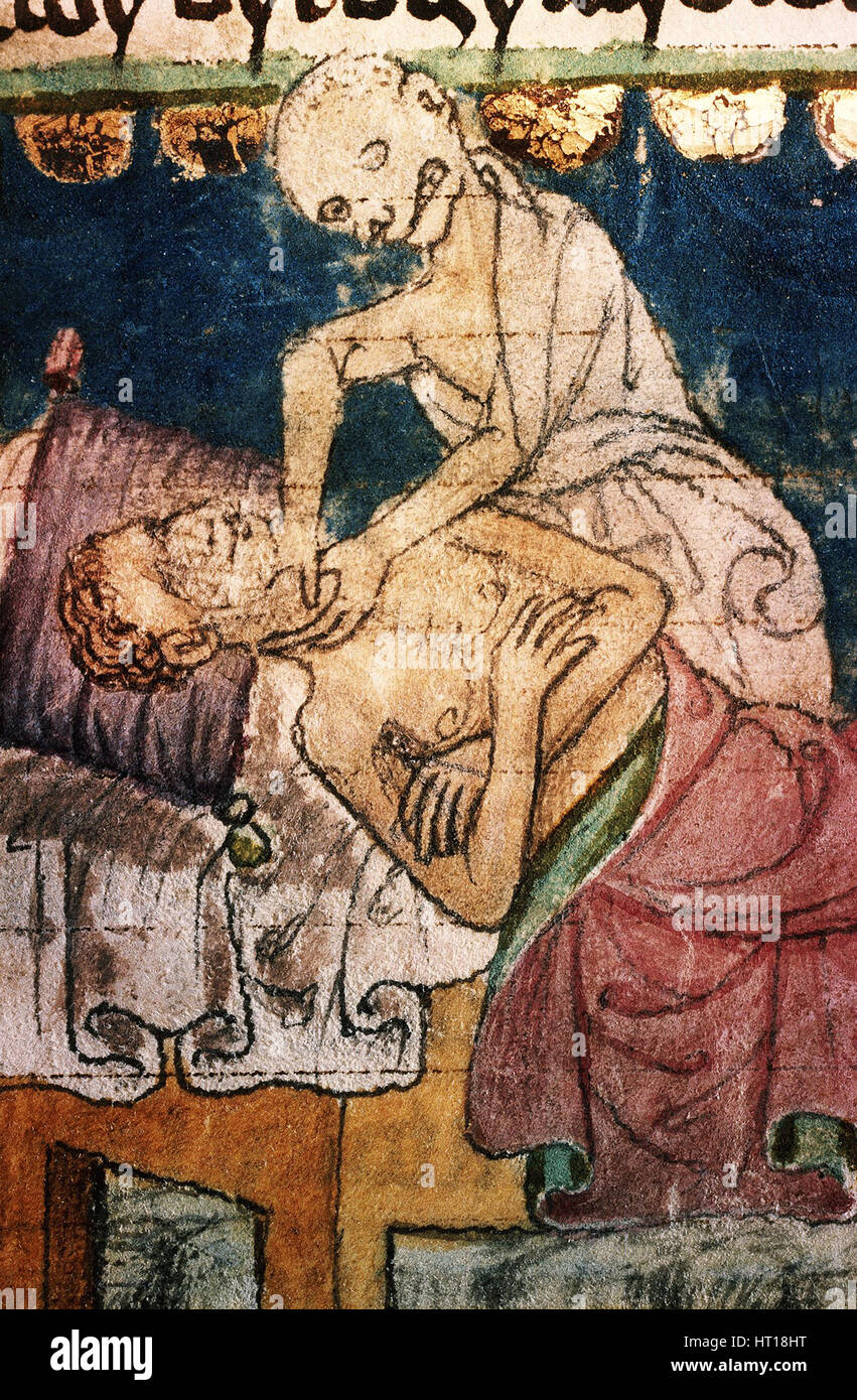 Tod ein Opfer der Pest zu erwürgen. Aus dem Kodex Stiny, 14. Jahrhundert. Künstler: anonym Stockfoto