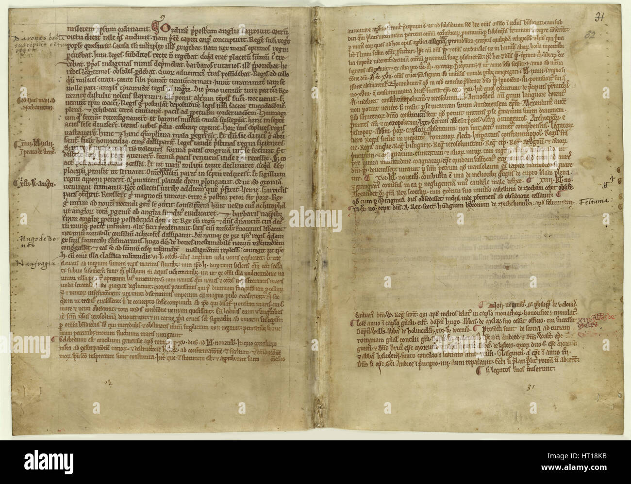 Vers-Konto der Magna Carta in der Chronik der Melrose Abbey, 1270s. Künstler: Historisches Dokument Stockfoto