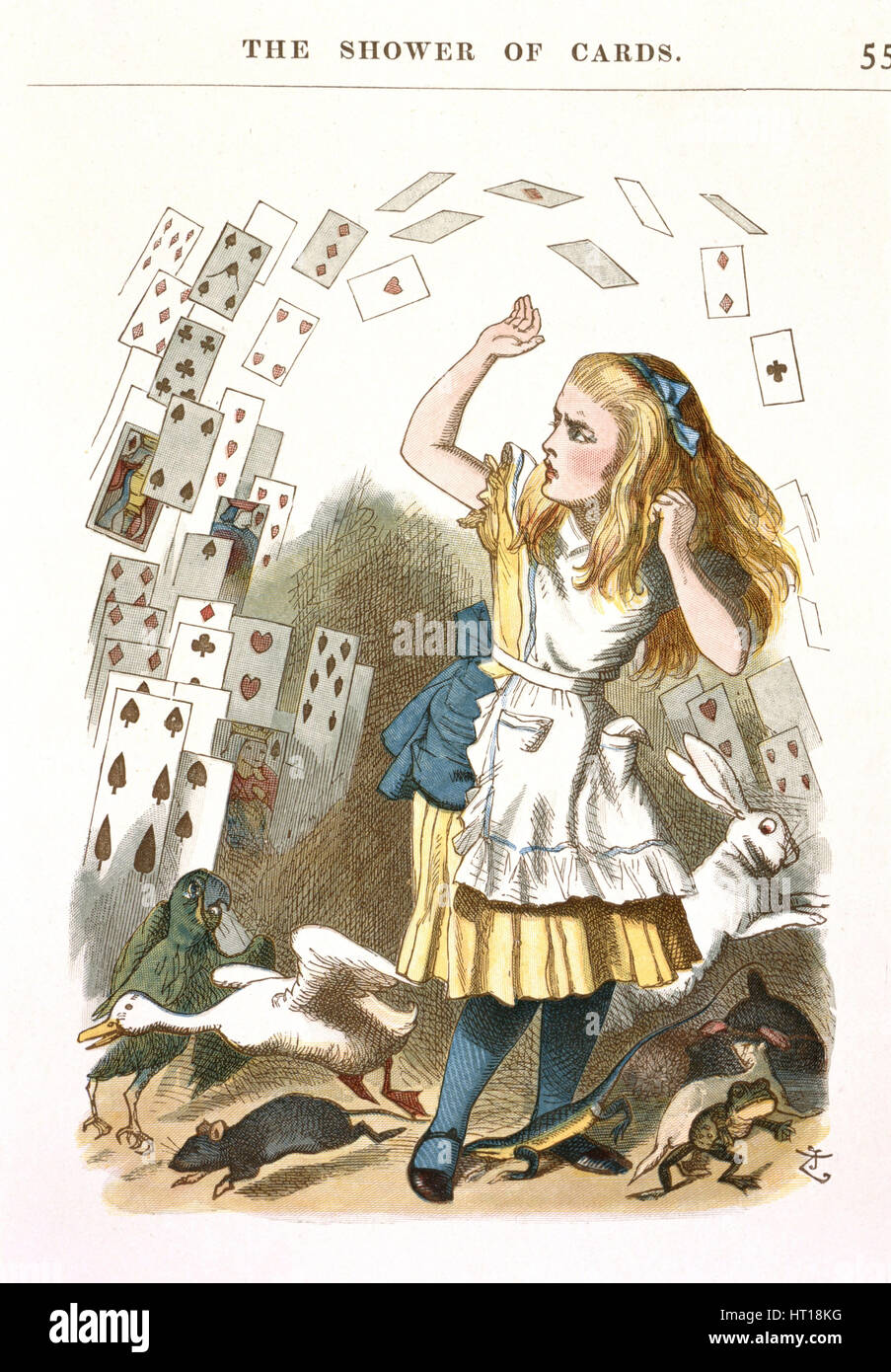 Die Dusche der Karten. Illustration für Alice im Wunderland von L. Carroll, 1890. Künstler: Tenniel, Sir John (1820-1914) Stockfoto