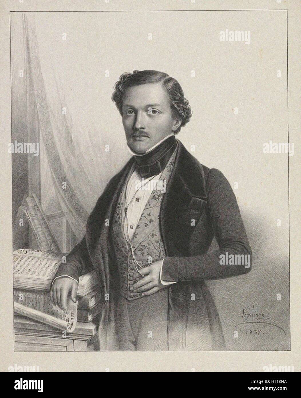 Porträt des Sängers Louis Gilbert Duprez (1806 – 1896), 1837. Künstler: Vigneron, Pierre Roch (1789-1872) Stockfoto