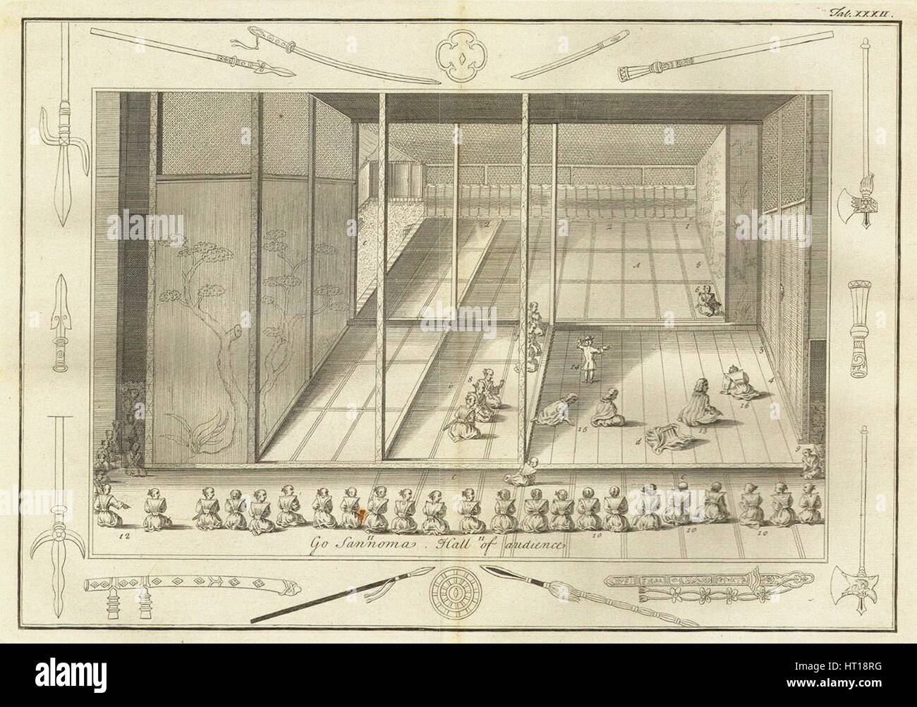 Die Halle des Publikums der niederländischen Botschafter. (Aus der Geschichte Japans von Engelbert Kaempfer) 17 Künstler: anonym Stockfoto