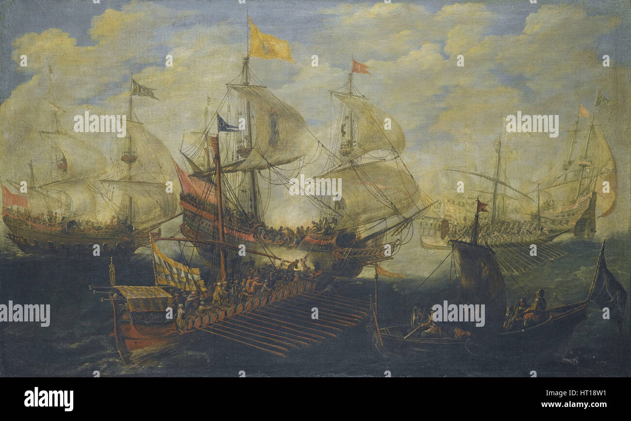 Die Seeschlacht von Lepanto am 7 Oktober 1571. Künstler: Eertvelt, Andries van (1590-1652) Stockfoto