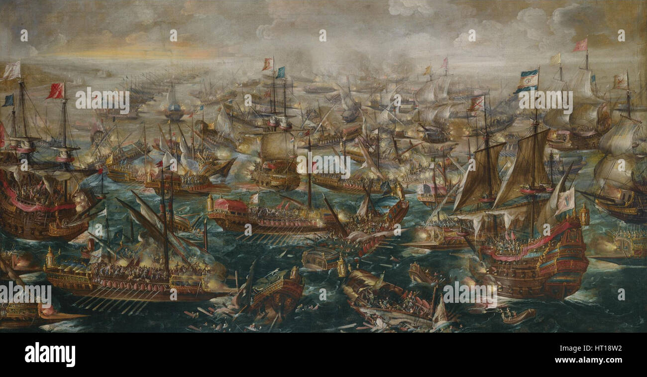 Die Seeschlacht von Lepanto am 7 Oktober 1571, 1640. Künstler: Eertvelt, Andries van (1590-1652) Stockfoto