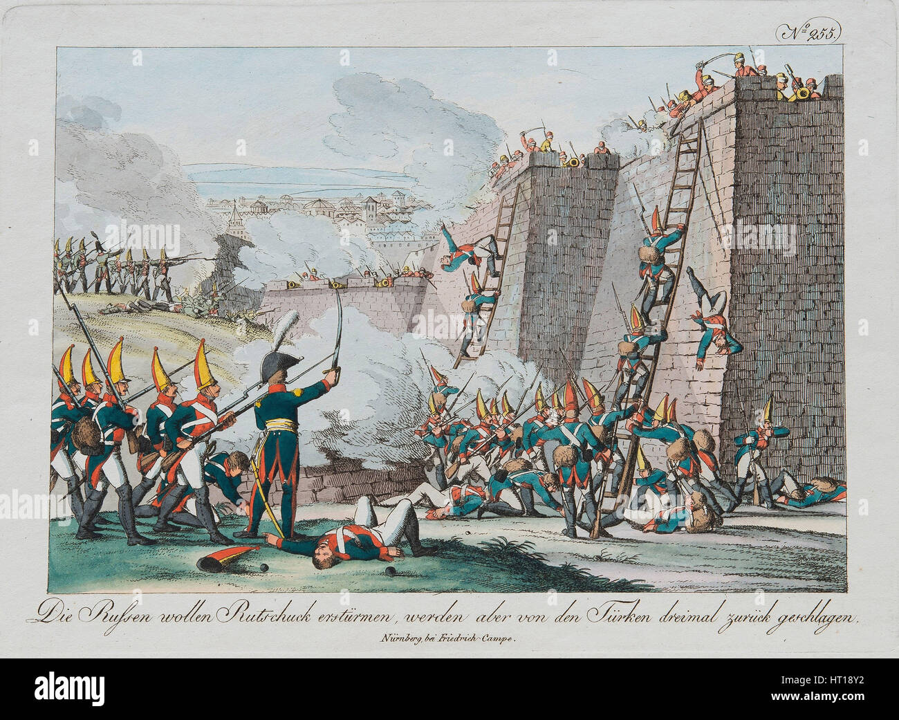 Die Belagerung der Festung Rutchuk, c. 1830. Künstler: Campe, August Friedrich Andreas (1777 – 1846) Stockfoto