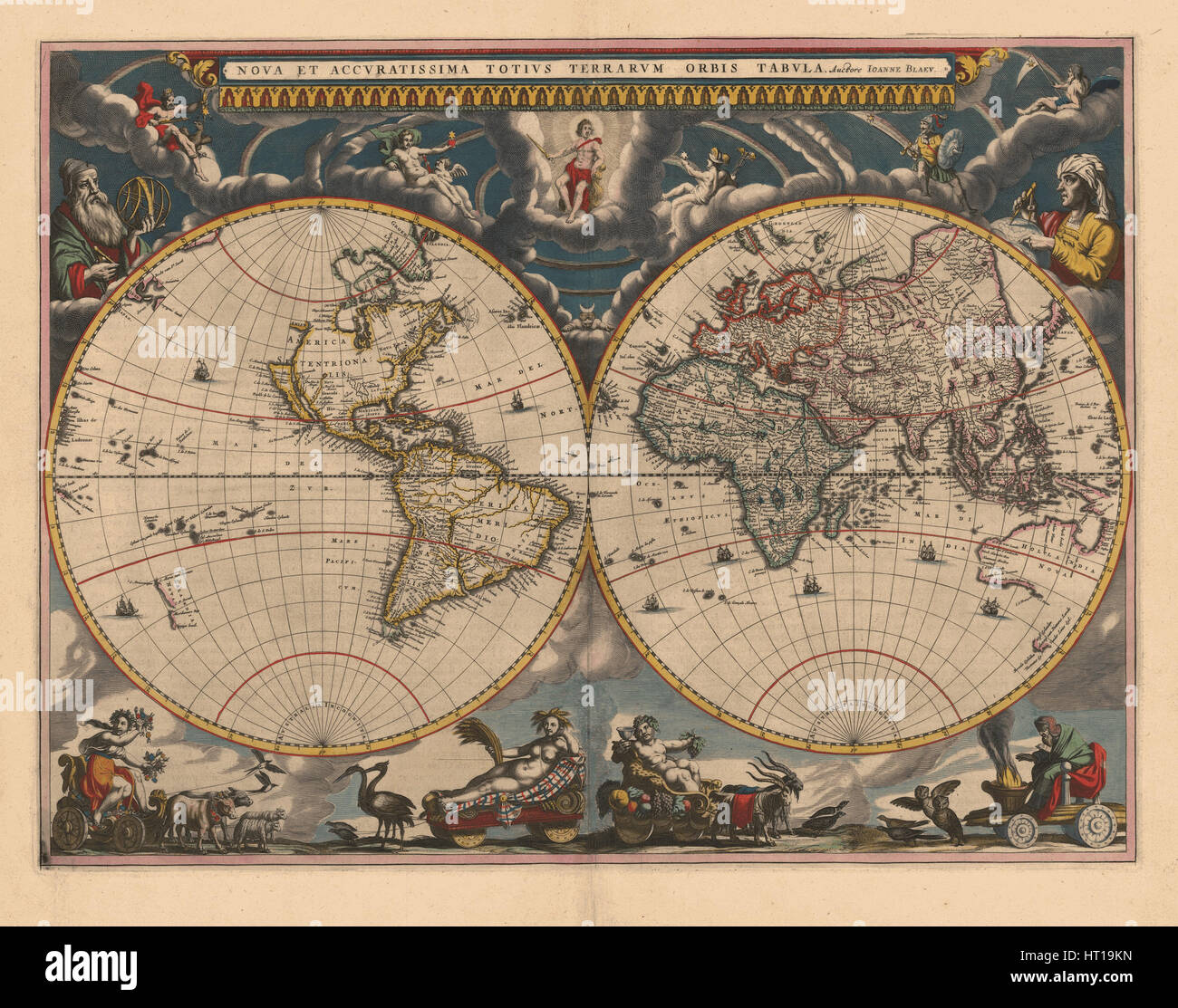 Doppelte Hemisphäre Weltkarte, 1662. Künstler: Blaeu, Joan (1596-1673) Stockfoto