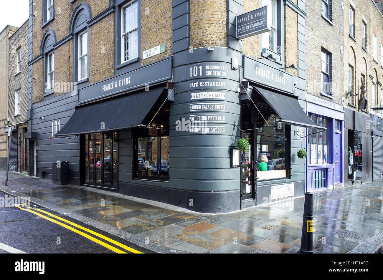 Franze und Evans Café und Restaurant im modischen Shoreditch Londons Stockfoto