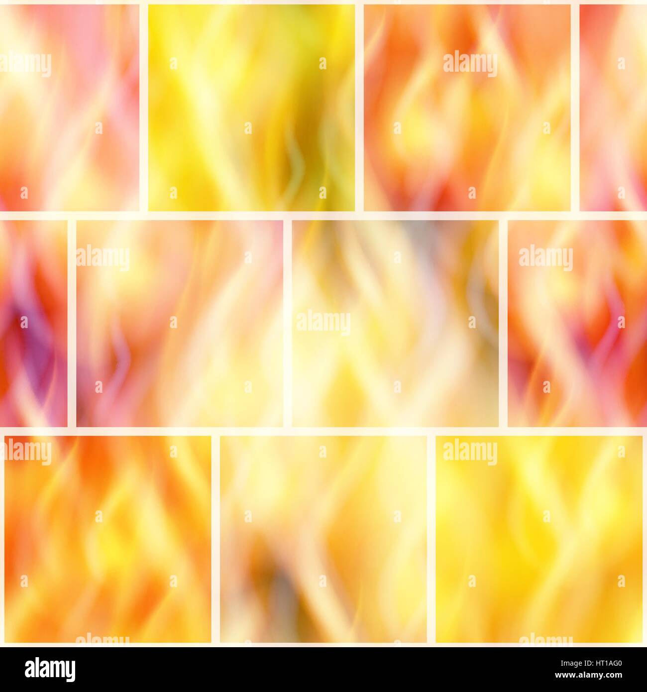 Nahtlose Hintergrund, Massivwand mit rote, Orange und gelbe Flammen lodernden Feuer. Fliesen-Muster für Ihr Design, aufgeteilt in einzelne Teile von verschiedenen Colo Stock Vektor