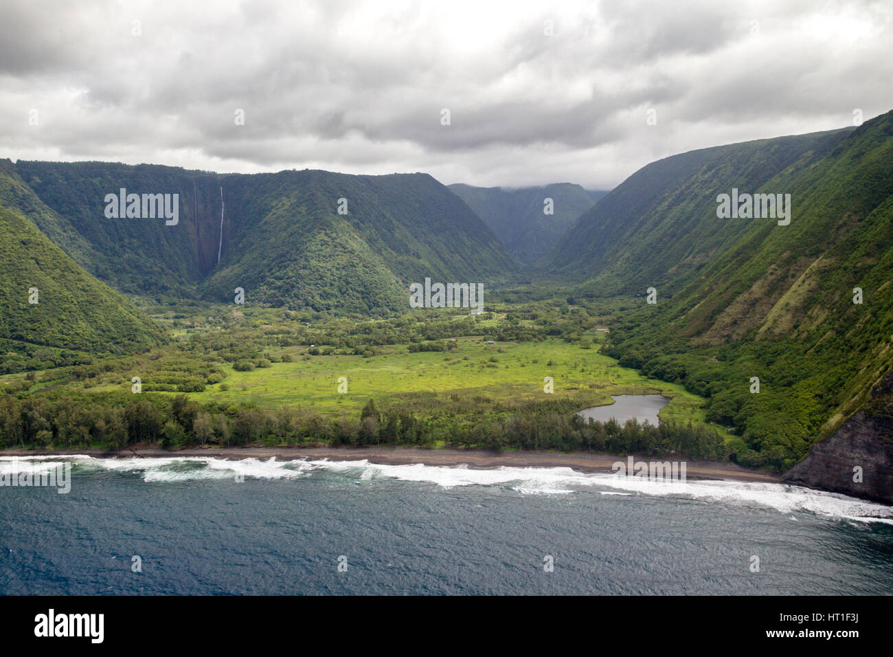 Luftaufnahme des Waipio Valley an der Ostküste von Big Island, Hawaii, USA. Stockfoto