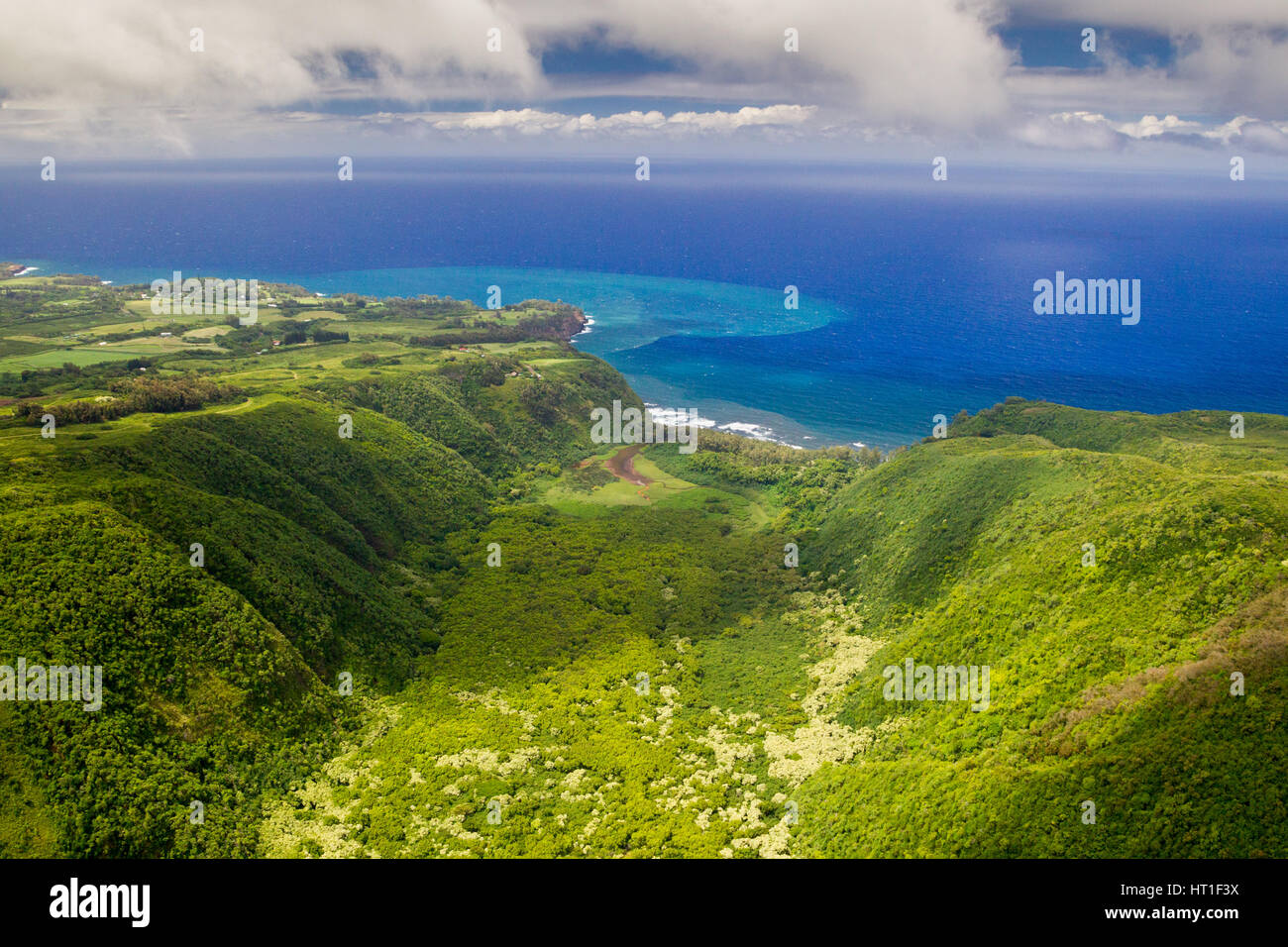 Luftaufnahme des Polulu-Tals an der Ostküste von Big Island, Hawaii, USA. Stockfoto