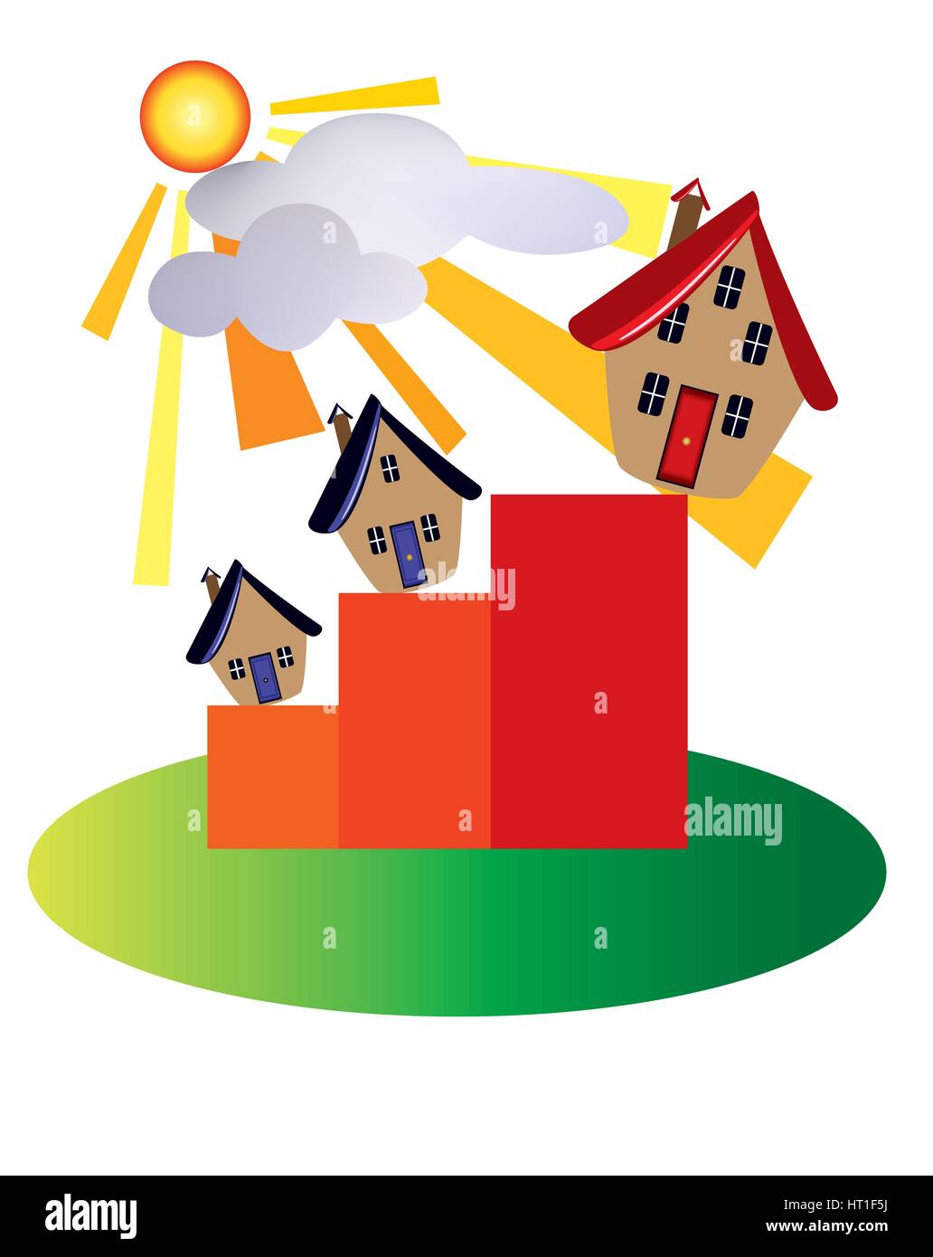 Haus, Illustration, Markt, Verkauf, Immobilien, Finanzen, Gehäuse, Geschäft, Immobilien, Investition, Rückgang, Verlust, Hypothek, Erfolg, verkaufen, Wohn-, Stock Vektor