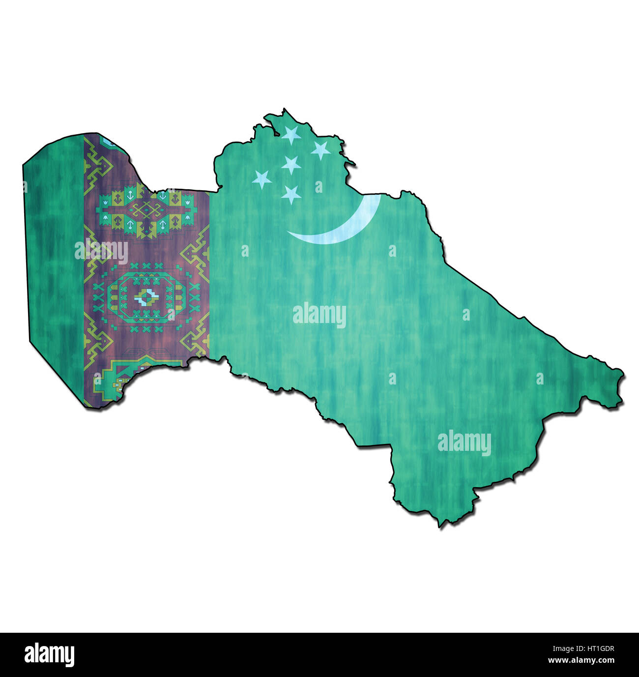 Karte mit Flagge Turkmenistans mit Ländergrenzen Stockfoto