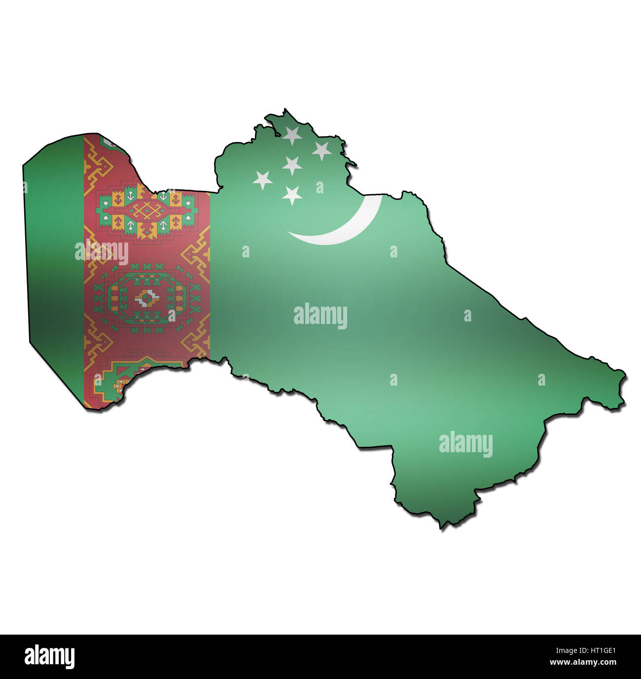 Karte mit Flagge Turkmenistans mit Ländergrenzen Stockfoto