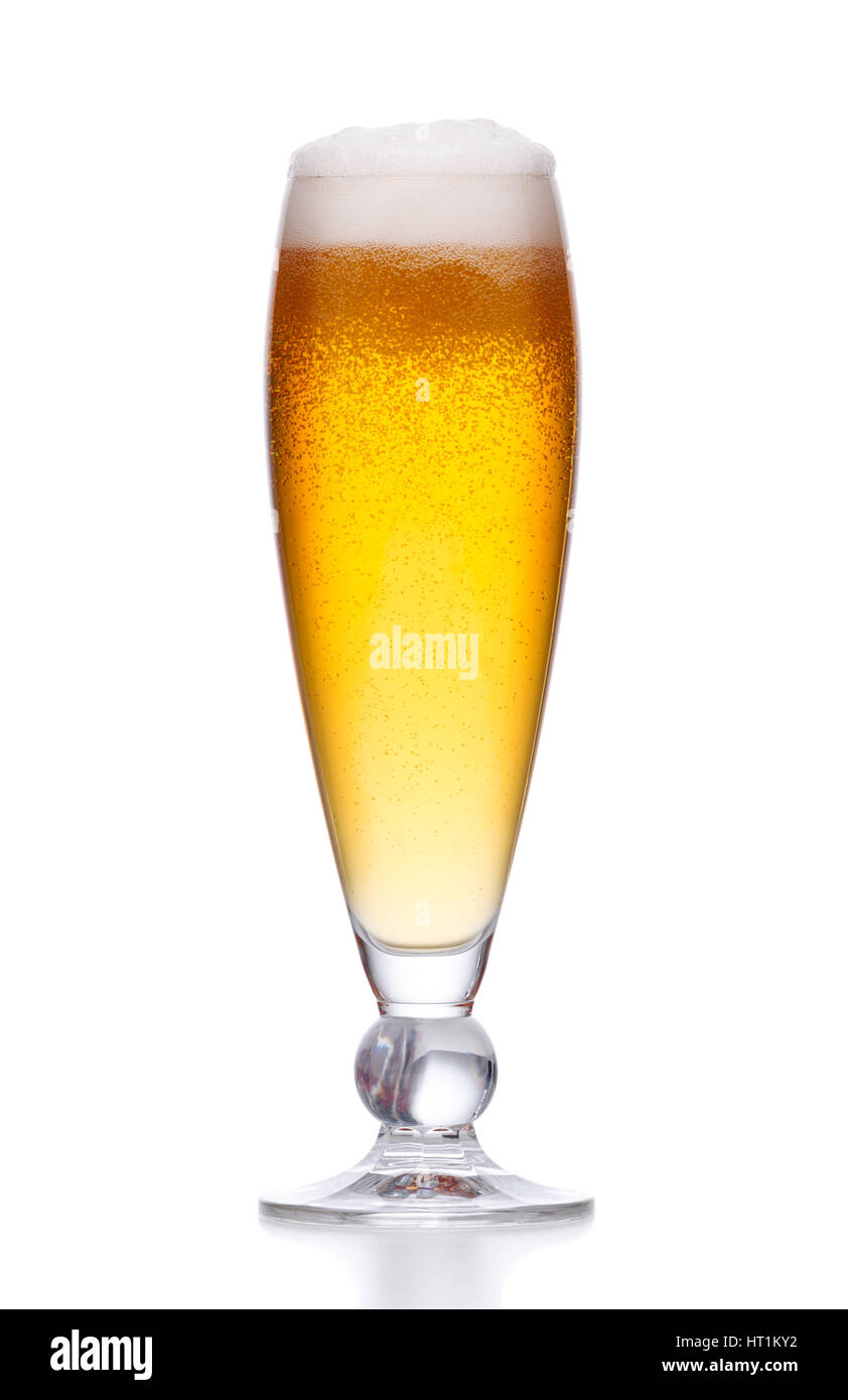 Glas frisches Bier auf weißem Hintergrund Stockfoto