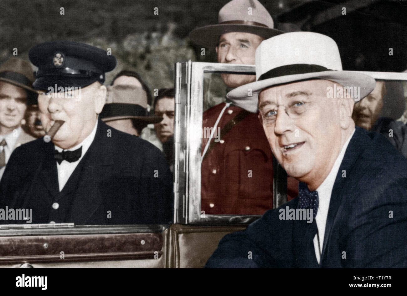 Franklin D Roosevelt und Winston Churchill treffen in Quebec, Kanada, 1944. Künstler: unbekannt Stockfoto