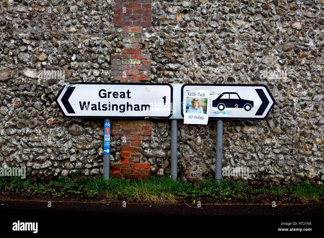 Wegweiser des Weg, um große Walsingham, Walsingham, Norfolk. Stockfoto