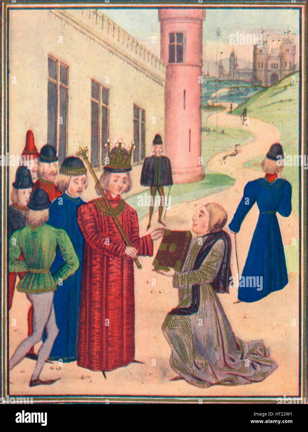 Froissart präsentiert sein Buch von Liebesgedichten, Richard II. im Jahre 1395, 1905. Künstler: unbekannt. Stockfoto