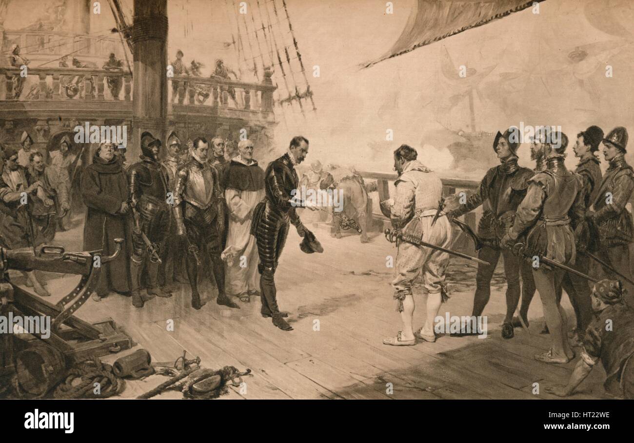 Die Kapitulation von Don Anton Sir Francis Drake, 1 März 1579 (1905). Künstler: unbekannt. Stockfoto