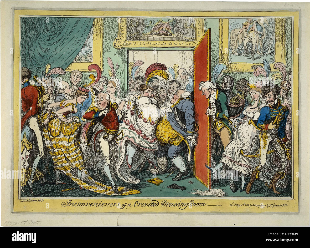 Die Unannehmlichkeiten einer überfüllten Salon, 1818. Künstler: Cruikshank, George (1792-1878) Stockfoto
