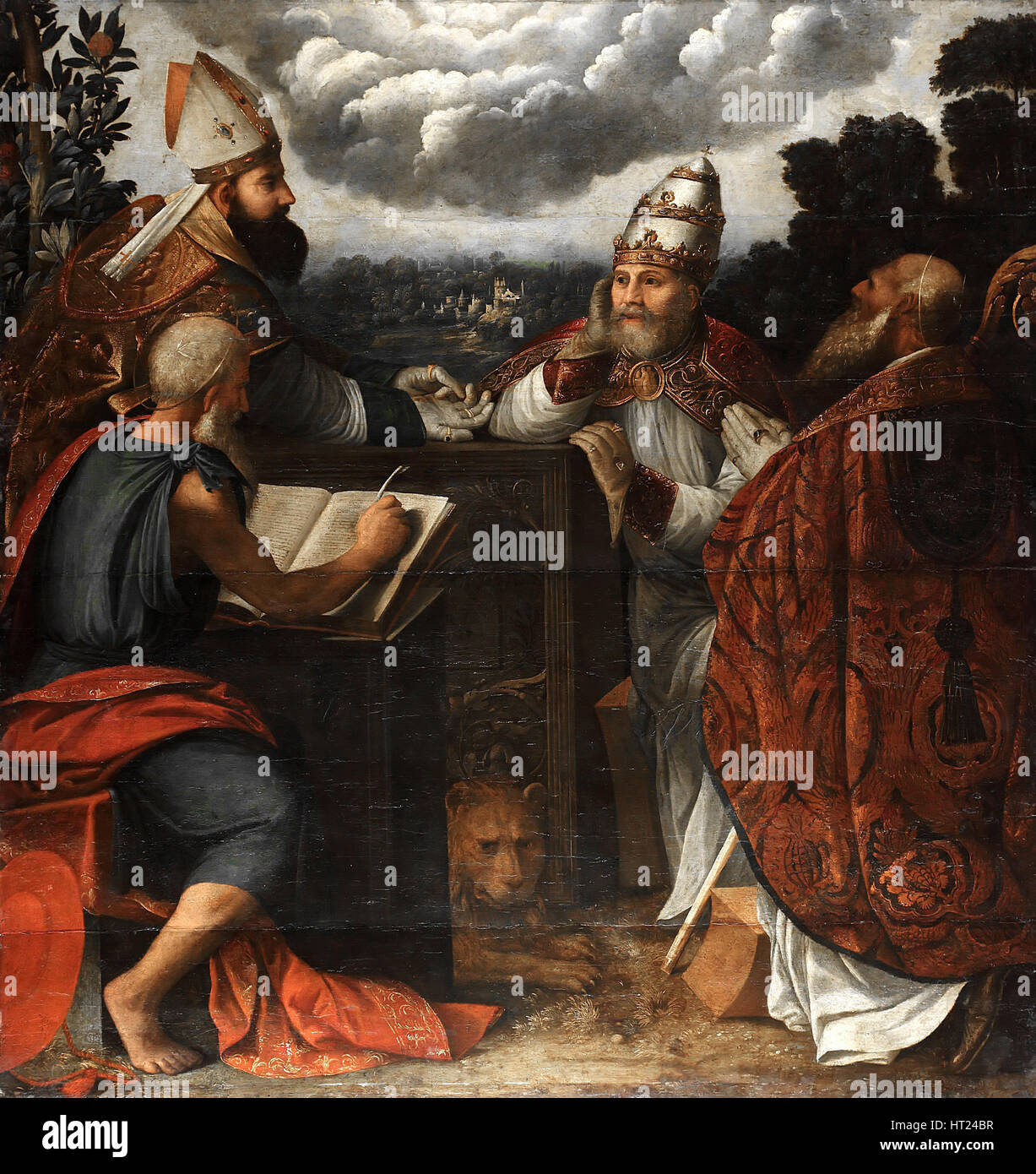 Streit der vier Kirchenväter über die Unbefleckte Empfängnis, 1541. Künstler: Dossi, Dosso (ca. 1486-1542) Stockfoto