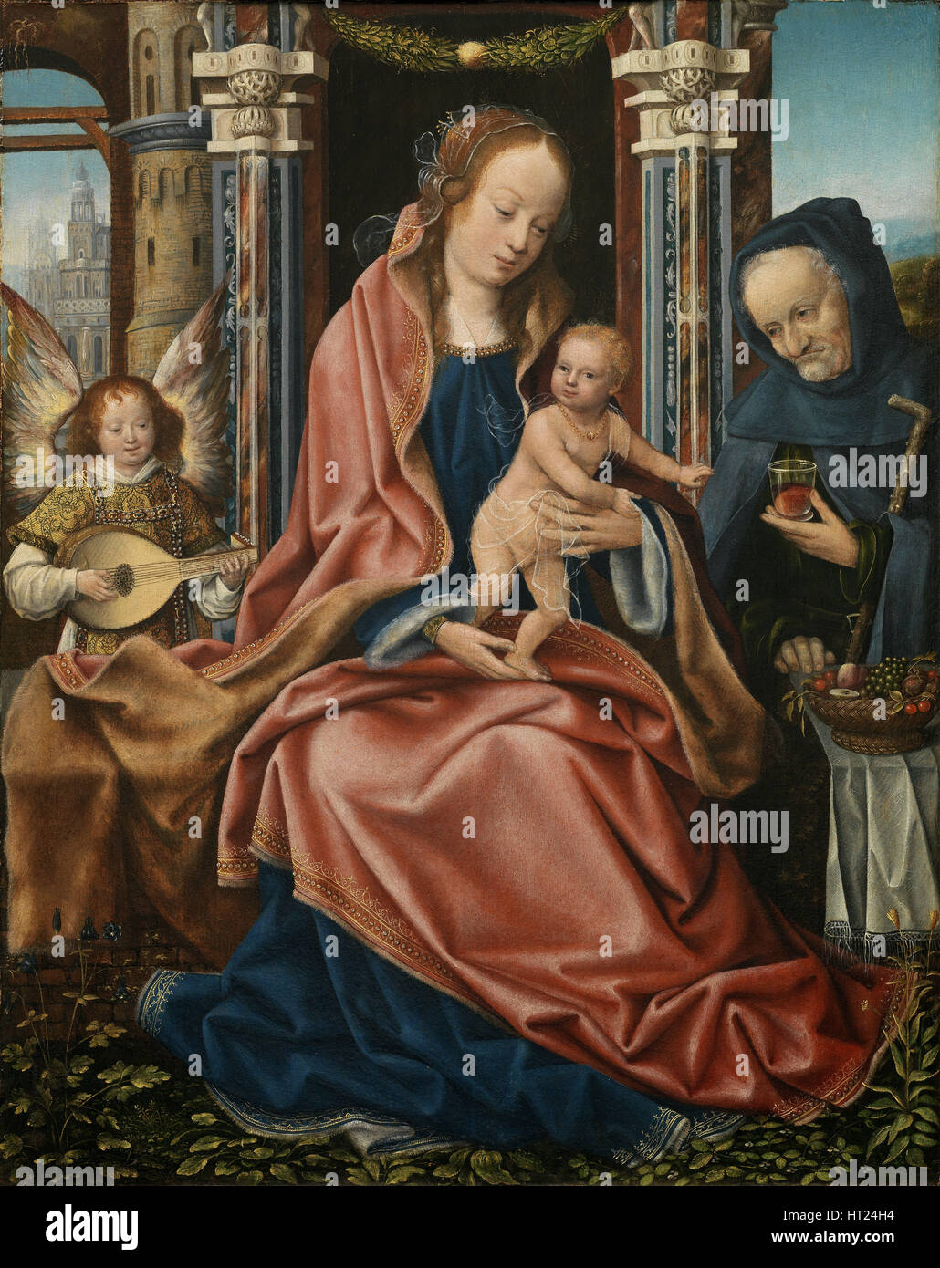 Triptychon der Heiligen Familie mit musizierenden Engeln. Mitteltafel, ca. 1510-1520. Künstler: Meister von Frankfurt (1460-ca. 1533) Stockfoto